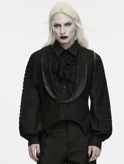 Punk Rave Black and Red Gothic Ritual Tale Pointed Hem Waistcoat for Men