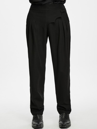 Punk Rave Black Gothic Ink Ruins Batwing Pleated Trousers for Men
