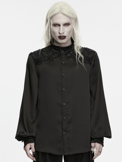 Punk Rave Black Gothic Gorgeous Lace Satin Shirt for Men