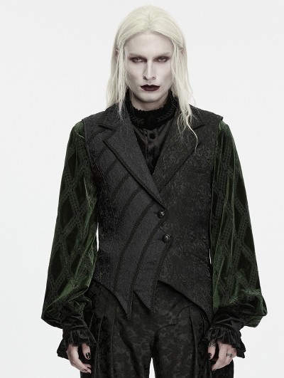 Punk Rave Black Gothic Asymmetrical Tailcoat Vest for Men