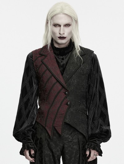 Punk Rave Black and Red Gothic Asymmetrical Tailcoat Vest for Men
