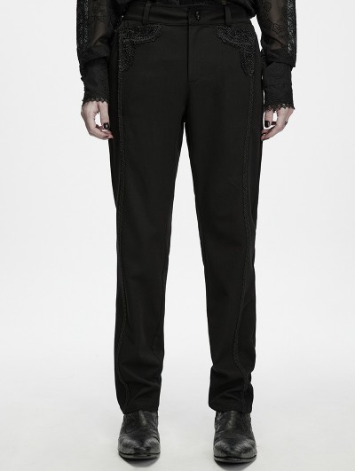 Punk Rave Black Dark Gothic Embossed Trimmed Trousers for Men