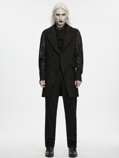 Punk Rave Black Gothic Jacquard Long Waistcoat for Men