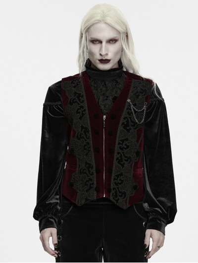 Punk Rave Red and Black Gothic Dark Pattern Waistcoat for Men