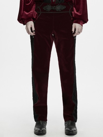 Punk Rave Red Gothic Dark Patterned Embroidered Pants for Men