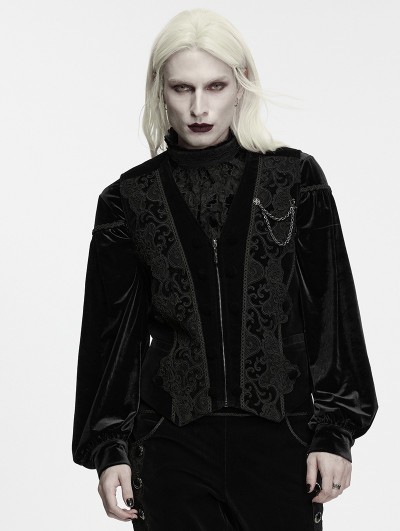 Punk Rave Black Gothic Dark Pattern Waistcoat for Men