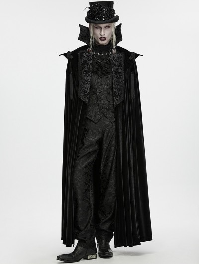 Punk Rave Black Gothic Vampire Velvet Long Cloak for Men