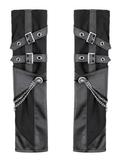 Dark in Love Black Gothic Punk Leather Buckle Chain Long Gloves