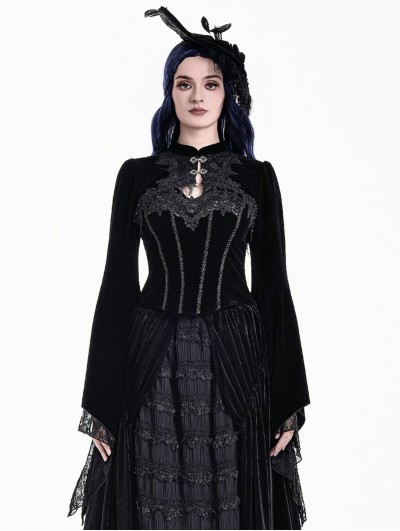 Dark in Love Black Gothic Victorian Velvet Flare Sleeves Shrug for Women