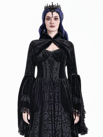 Dark in Love Black Gothic Baroque Vine Velvet Shrug for Women