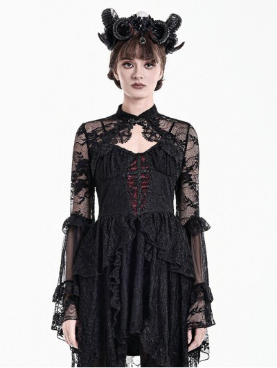 Dark in Love Black Gothic Guipure Lace Mesh Shrug for Women