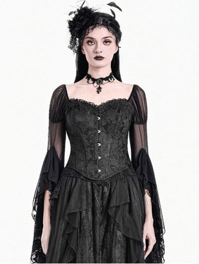Dark in Love Black Victorian Gothic Jacquard Overbust Corset Top for Women