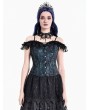 Dark in Love Black and Blue Victorian Gothic Jacquard Corset Top for Women
