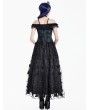 Dark in Love Black and Blue Victorian Gothic Jacquard Corset Top for Women