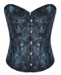 Dark in Love Black and Blue Victorian Gothic Jacquard Corset Top for Women