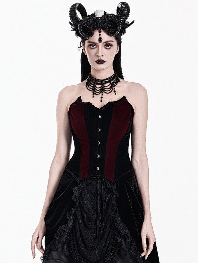 Dark in Love Black and Red Vampire Batwing Gothic Velvet Corset Top for Women