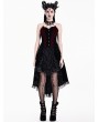 Dark in Love Black and Red Vampire Batwing Gothic Velvet Corset Top for Women
