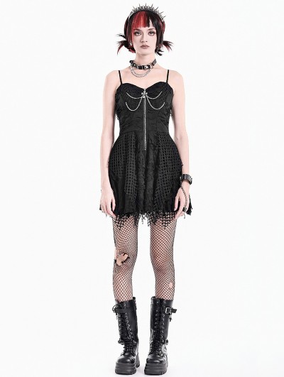 Dark in Love Black Gothic Alternative Punk Distressed Shredded Mesh Mini Dress