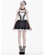 Dark in Love Black and White Gothic Lolita Heart Lace Suspender Dress