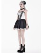 Dark in Love Black and White Gothic Lolita Heart Lace Suspender Dress