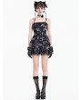 Dark in Love Black and Pink Rose Print Mesh Gothic Dark Romantic Mini Dress