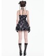 Dark in Love Black and Pink Rose Print Mesh Gothic Dark Romantic Mini Dress