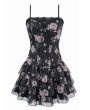 Dark in Love Black and Pink Rose Print Mesh Gothic Dark Romantic Mini Dress
