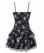 Dark in Love Black and Pink Rose Print Mesh Gothic Dark Romantic Mini Dress
