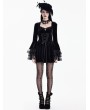 Dark in Love Black Gothic Vampire Countess Rose Lace Velvet Mini Dress