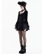 Dark in Love Black Gothic Vampire Countess Rose Lace Velvet Mini Dress