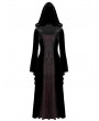 Dark in Love Black and Red Gothic Medieval Hooded Velvet Maxi Dress