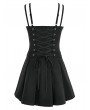 Dark in Love Black Dark Sweet Gothic Lace-Up Pleated Mini Dress