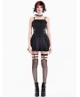 Dark in Love Black Punk Gothic Buckle Mesh Cutout Pleated Mini Dress