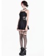 Dark in Love Black Punk Gothic Buckle Mesh Cutout Pleated Mini Dress