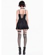 Dark in Love Black Punk Gothic Buckle Mesh Cutout Pleated Mini Dress