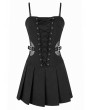 Dark in Love Black Punk Gothic Buckle Mesh Cutout Pleated Mini Dress