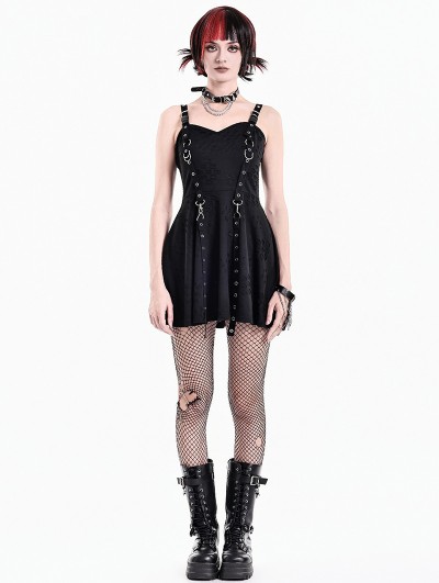 Dark in Love Black Tech Punk Gothic Distressed Texture Mini Dress