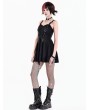 Dark in Love Black Tech Punk Gothic Distressed Texture Mini Dress