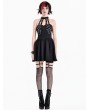 Dark in Love Black Gothic Punk Halter Silver Chain Lacing Mini Dress