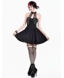 Dark in Love Black Gothic Punk Halter Silver Chain Lacing Mini Dress