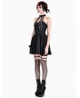 Dark in Love Black Gothic Punk Halter Silver Chain Lacing Mini Dress