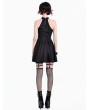 Dark in Love Black Gothic Punk Halter Silver Chain Lacing Mini Dress