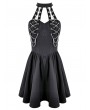 Dark in Love Black Gothic Punk Halter Silver Chain Lacing Mini Dress