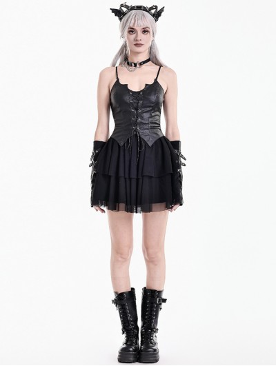Dark in Love Black Gothic Punk Bat Corset Mesh Mini Dress