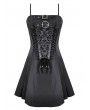 Dark in Love Black Gothic Punk Buckle Ribbon Lacing Mini Dress