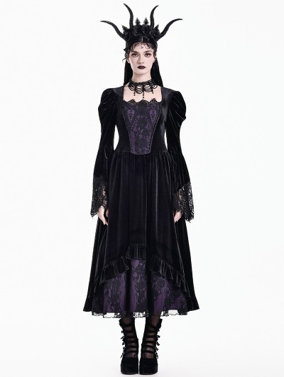 Dark in Love Black and Purple Victorian Gothic Baroque Lace Velvet Dress