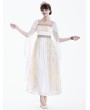 Dark in Love White and Gold Rose Lace Regency Gothic Chiffon Maxi Dress