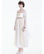 Dark in Love White and Gold Rose Lace Regency Gothic Chiffon Maxi Dress