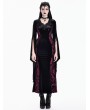 Dark in Love Black and Red Baroque Velvet Gothic Maxi Fishtail Dress