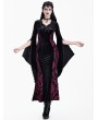 Dark in Love Black and Red Baroque Velvet Gothic Maxi Fishtail Dress